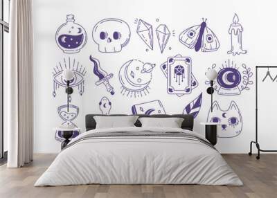 set of cute mystical witchcraft elements Wall mural