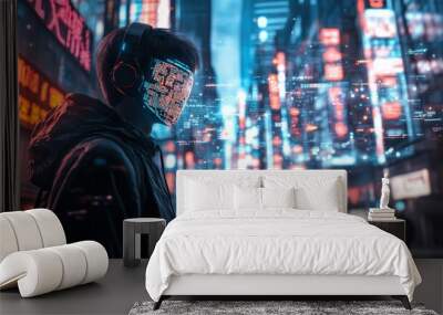 Cyberpunk Cityscape. Wall mural