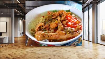 Indonesian food, mie ayam, noodles with chicken presented directly by the seller on the cart Wall mural