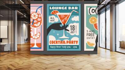 Alcohol party. Poster invitation for cocktails party recent vector templates placards for night club Wall mural