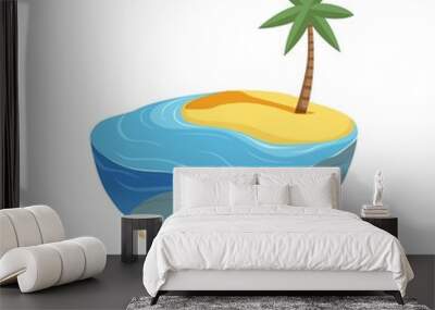 Beach island. Isometric summer location, game design. Ocean or sea coast, water sand and palm tree vector element. Illustration coast sea, palm island Wall mural