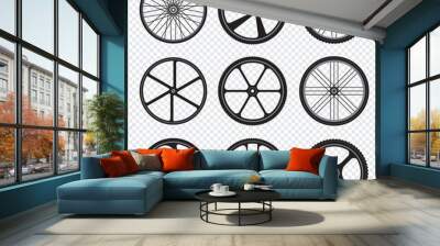 Bike wheels. Motor bicycle round shapes circle stylized fitness activity symbols.. Rubber gear wheel to bicycle, mountain bike circle illustration Wall mural