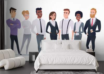 Business multinational team. Working managers in casual clothes ethnic characters in office exact vector cartoon illustrations Wall mural