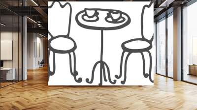 Cafe table with two chairs. Hand drawn decorative furniture Wall mural