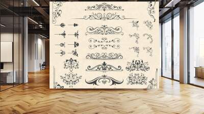 Calligraphy borders corners. Classic vintage ornament victorian old frames vector design elements. Illustration of victorian border and vintage filigree decoration Wall mural