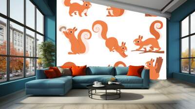 Cartoon squirrel. Funny forest wild animals running standing and jumping vector squirrel clip art collection. Squirrel wild, wildlife animal mammal illustration Wall mural