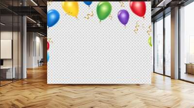 Celebration vector background template. Realistic balloons and ribbons banner design. Illustration of birthday balloon realistic, festive celebrate poster Wall mural