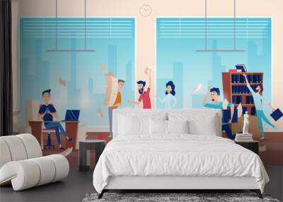 Chaos in office. Unorganized business boring asleep managers daily problems exact vector background Wall mural