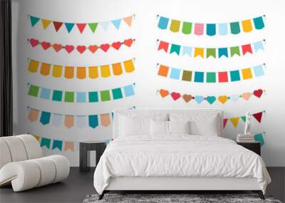 Colored bunting flags. Carnival collection items party decoration symbols garish vector banners set isolated Wall mural