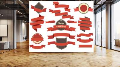 Coloring banners ribbons and badges set in modern flat style. Vector collection Wall mural