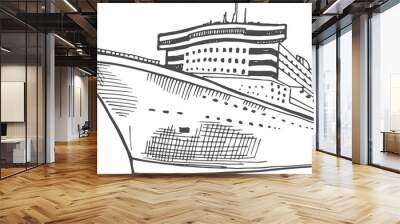 Cruise liner sketch. Hand drawn passenger ship Wall mural