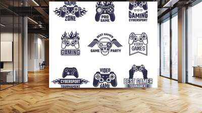 Cyber sport badges and labels. Pictures for gamers. Console and joystick Wall mural