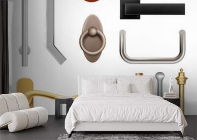 Door handles. 3d modern furniture wooden and metal items interior symbols handles vector realistic. Door handle and holder furniture element illustration Wall mural