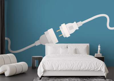 Electric disconnect plug. Unplug power connection cord error concept picture vector. Plug disconnect electricity, cable no connection, unplugged power illustration Wall mural