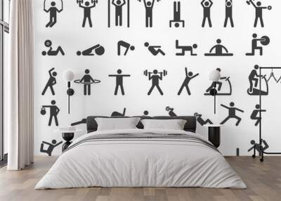 fitness symbols. sport exercise stylized people making exercises vector icon. fitness exercise, trai Wall mural