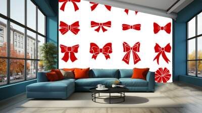 flat red bows. scarlet bow ribbons silhouettes, cartoon holiday presents and christmas gifts knot ic Wall mural