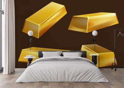 Golden bars. Yellow realistic bricks money luxury symbols decent vector gold pictures Wall mural