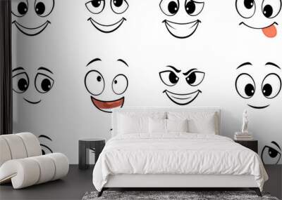 Happy faces expressions. Funny mouthes and eyes emotions, face sketch cartoon caricatures joy design elements kit Wall mural