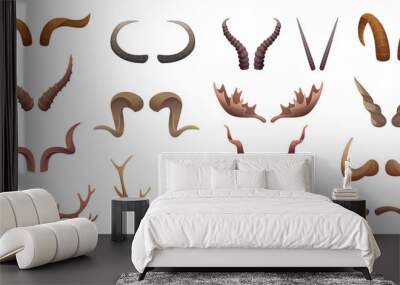 Horns collection. Buffalo rams sheep animal head anatomic parts exact vector collection set Wall mural