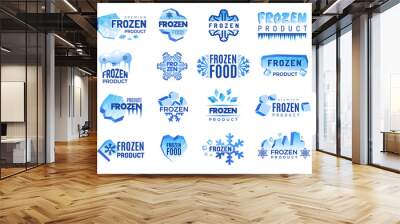 Ice product logo. Frozen food business identity blue vector cold graphic elements. Snowflake product, frozen temperature badge for refrigerator illustration Wall mural