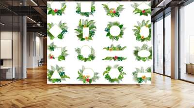 Leaves frames. Green tropical jungle leaves for decoration recent vector set Wall mural