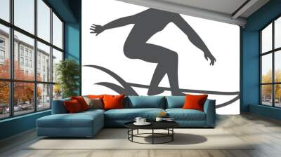 Man surfing on waves. Summer activity black logo Wall mural