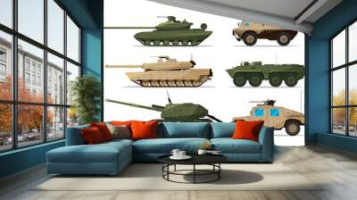 military vehicle. different artillery machines support. heavy army transport isolated on white. illu Wall mural