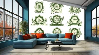 Money templates. Vintage design labels with green decorative botanical frames and place for text recent vector money pictures set Wall mural