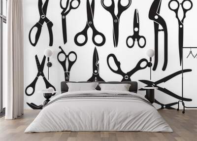 Monochrome pictures with different type of scissors Wall mural