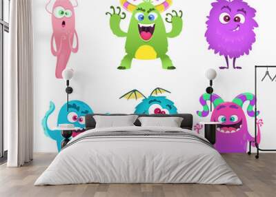 Monsters mascot. Furry cute gremlin troll bizarre funny toys vector cartoon characters isolated. Character scary and funny, cheerful monster goblin. Vector illustration Wall mural