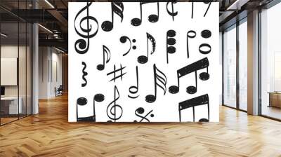 Music note. Doodles sketch musical vector hand drawn pictures isolated. Illustration of musical note symbol, doodle sketch sound and music Wall mural