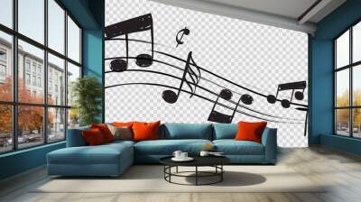 Musical note. Staff treble clef notes musician concept vector isolated on transparent background. Illustration of music sound, tune bass treble Wall mural