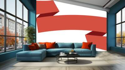 Red label template. Blank decorative ribbon banner Wall mural