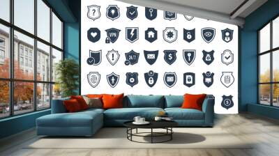 Security symbols. Keys with shield icons for protection systems recent vector security stylized logos Wall mural