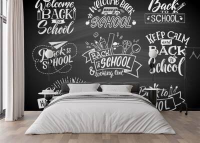 Set of monochrome school labels. Vector emblem design for education center or university Wall mural