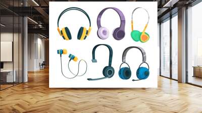 Set vector illustrations of various headphones Wall mural