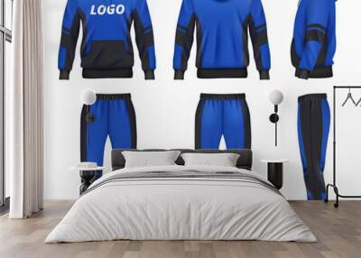 Sport wear. Casual clothes hoodie and pants for active people decent vector fashioned design templates in realistic style mockup Wall mural