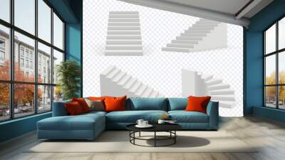 Stairs realistic. Architectural object staircase up steps vector modern templates collection. 3d realistic interior staircase, architecture direction stair illustration Wall mural