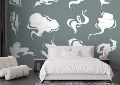 steam clouds. cartoon dust smoke smell vfx explosion vapour storm vector pictures isolated. smoke st Wall mural