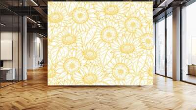 Sunflower seamless pattern. Vector line yellow flowers texture background. Illustration sunflower seamless pattern, floral spring Wall mural