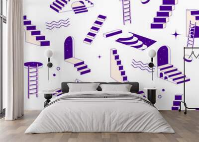 Surreal pattern. Seamless ladders fantasy geometrical shapes recent vector abstract design project Wall mural