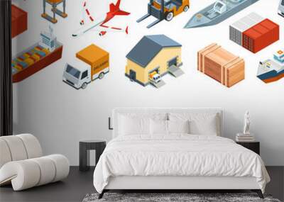 Vector isometric marine logistics and seaport background with place for text illustration Wall mural