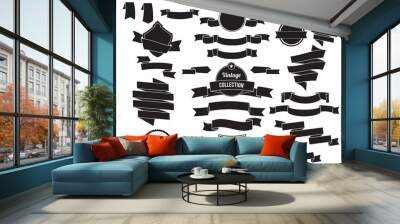 Vintage monochrome banners and ribbons. Decorative signs for advertising. Vector black empty badges isolate on white Wall mural