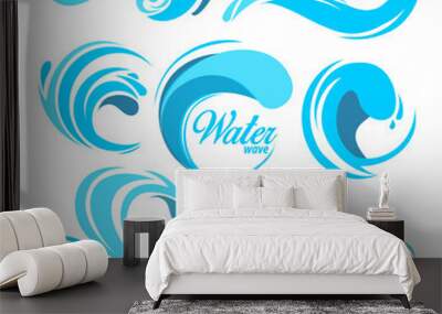 Water splashes and ocean waves. Vector graphic symbols for logo design Wall mural