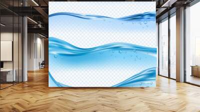 Wave realistic. Water splashes liquid surface with bubbles transparent aqua flowing vector wave picture set Wall mural