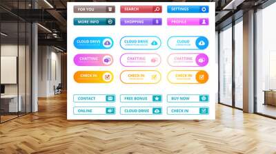 Web colored buttons. Internet ui flat elements menu colored buttons modern tabs interface vector design template. Illustration of contact user buttons, colorful subscribe and navigation Wall mural