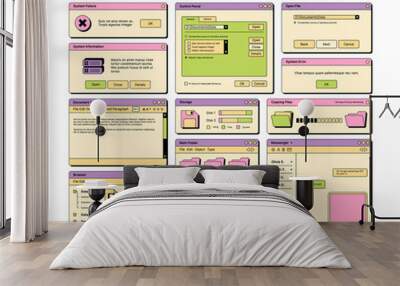 Web ui. 90s layout screen elements frame pages banners icons dividers and buttons garish vector ui templates Wall mural