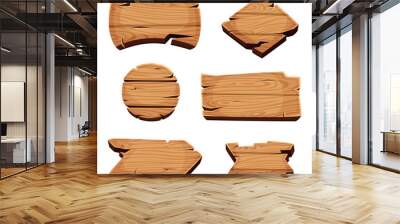 Wooden banners. Empty sign boards for advertising blank cartoon wooden texture vector template. Board banner wooden, signboard blank empty, hardwood badge illustration Wall mural