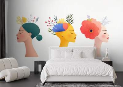 Mental health flat design top view selfcare cartoon drawing Triadic Color Scheme Wall mural