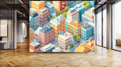 Smart city flat design top view urban planning cartoon drawing colored pastel Wall mural